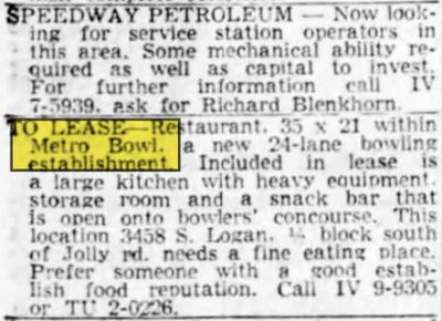 Metro Bowl - Nov 28 1959 Ad